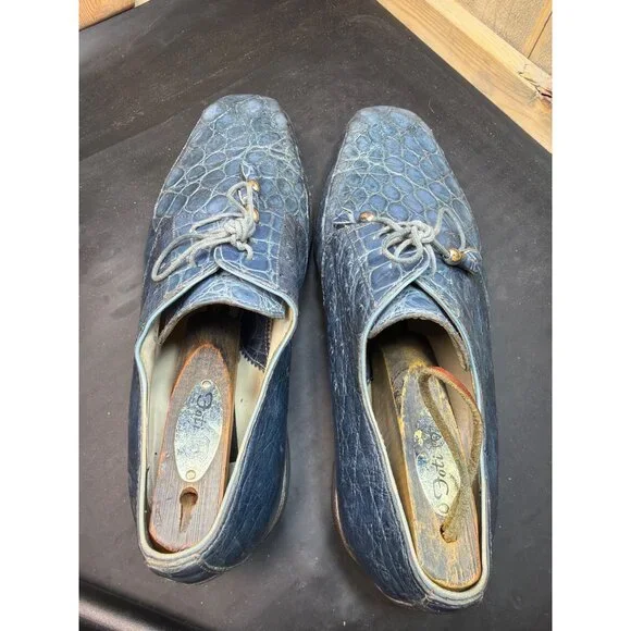 Fennix Italy Genuine Alligator Leather Mens Exotic Dress Shoes Sz 8.5 Blue RARE
